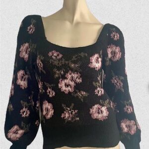 Anthropologie Black and Pink Knit Sweater - Size XL